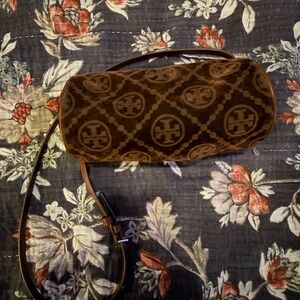 Tory Burch mini barrel bag in suede.